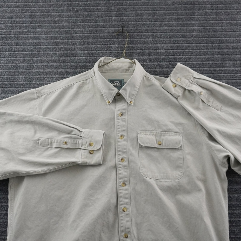 Vintage 90s Woolrich Button Down Shirt 2XL Straw Beige Long Sleeve Cotton 6869